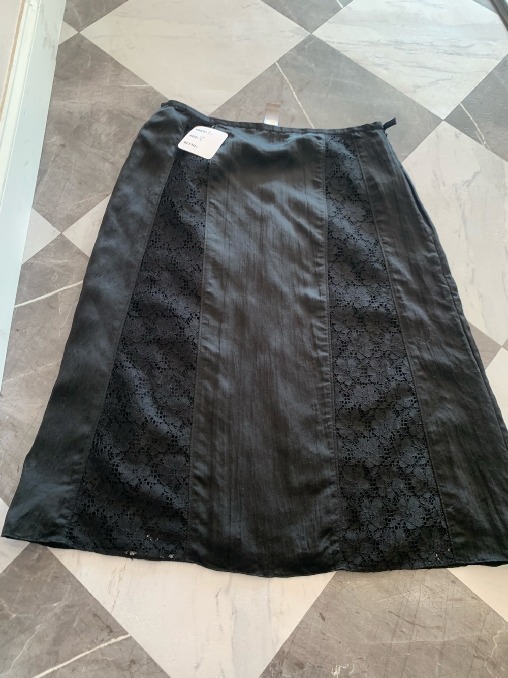 Sigrid Olsen Black Midi Skirt with Lace Insets